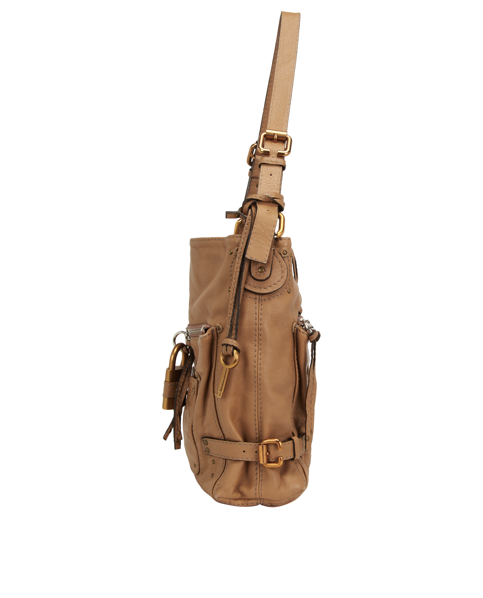 Paddington Shoulder Bag, &pound;260, Handbags, Beige, Leather, Bottom view
